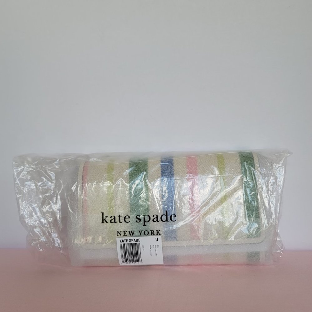 KATE SPADE Bradley Striped Canvas & Leather Large Wallet on Chain Crossbody ⭐ - Picture 15 of 16